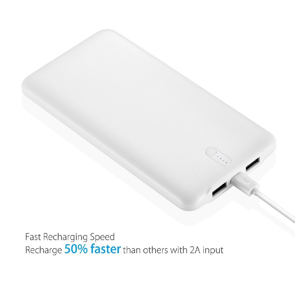 10000mAh Power Bank Battery Pack, Compact Power Bank White Color